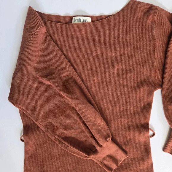 Peach Love terracotta orange sweater dress puff long sleeve knit sz M - Picture 4 of 10